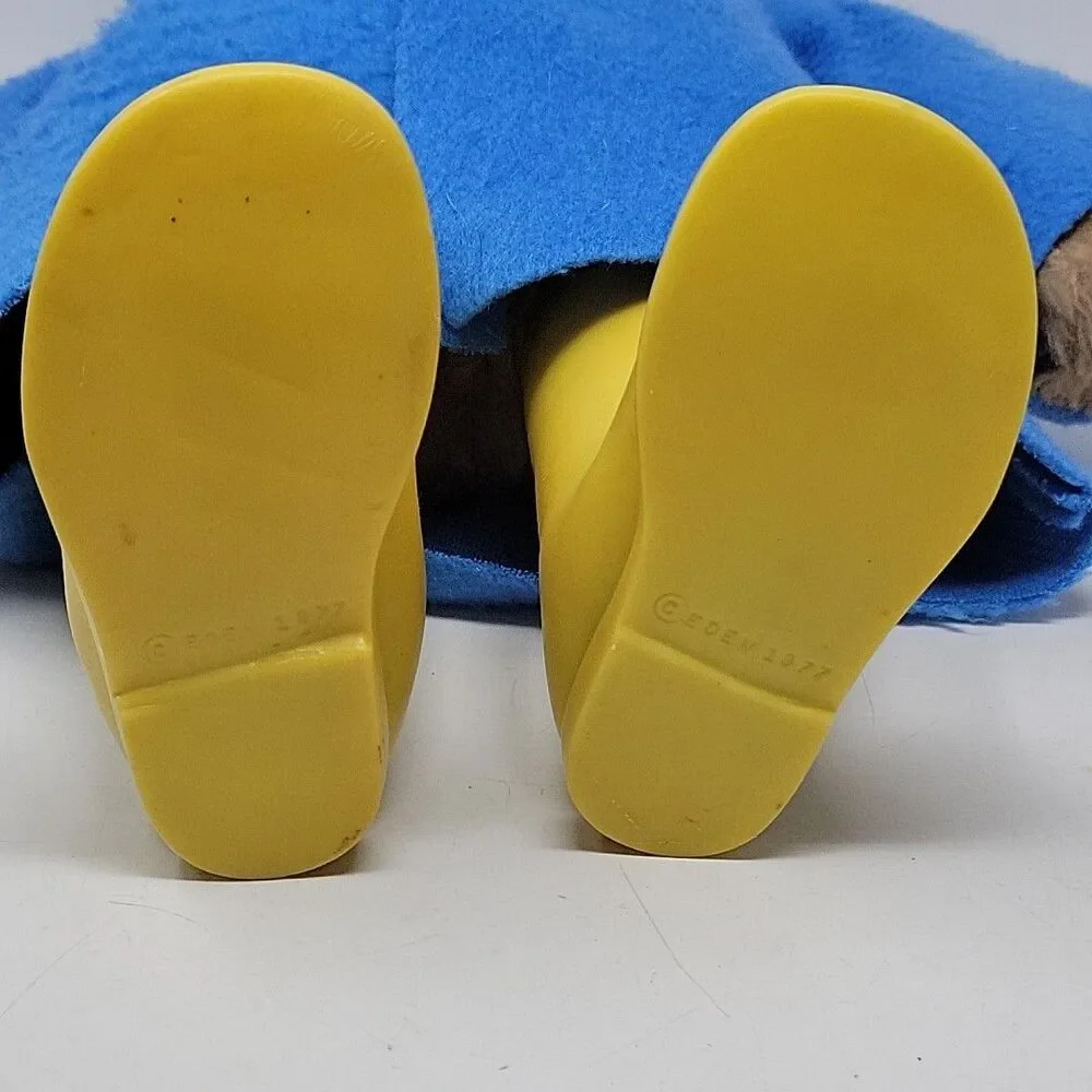 Vintage Paddington Bear Doll Raincoat Rain Boots Blue Yellow Toy 1977 Eden Toys